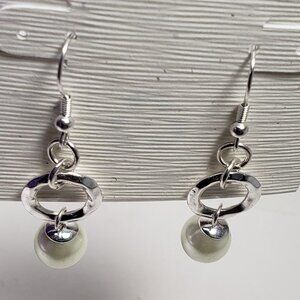 Women's Stylish Polished Silver tone Hoop & bead Design  drop dangle Earrings